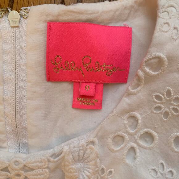 Lilly Pulitzer Railee Resort White Floral Cross Eyelet Shift Dress Size 0 - Picture 6 of 14